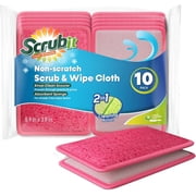 Scrub and Wipe Scrubbing Pads [10 Pack]   SCRUBIT Dual Sided Scouring Pad and Sponge - Reusable Kitchen Scrubbing Sponges for Dishes, Pots, Pans Utensils & Non-Stick Cookware Pink