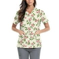 thumbnail image 1 of Scrub Women Petite,Floral Print Scrub Tops - Side Pocket Design for Nurses & Healthcare Workers - Pink - XL, 1 of 5