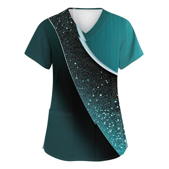 Scrub Women Petite,Gradient Color Printed Scrubs Tops for women - Breathable Short Sleeve with Deep Chest Pockets - Light Green - S