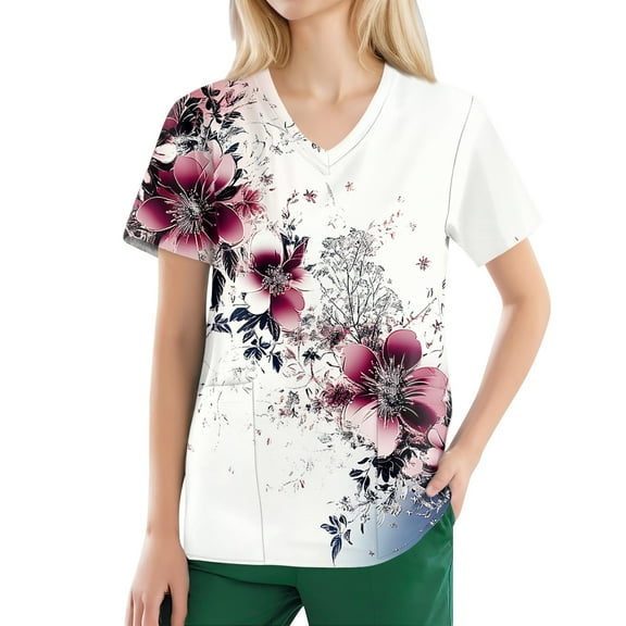 Scrub Women Petite,Moisture-Wicking Nurse Tops for Women - Breathable V-Neck Scrub Top with Chest Pocket - White - XL