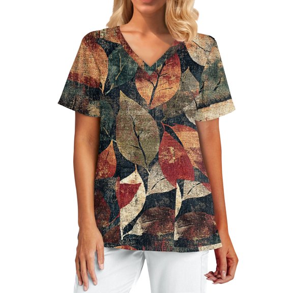 Scrub Women Petite,Scrub Tops Womens with Pocket - Antimicrobial Short Sleeve Medical Uniform Top for Clinics - Red - XXXXL