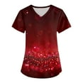 thumbnail image 1 of Scrub Working Uniform Tops for Women's Christmas Print Short Sleeve V-Neck Fun T-Shirts Workwear Wine 2XL, 1 of 3