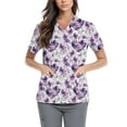 thumbnail image 1 of Scrub for Women Petite,Floral Print Scrub Tops - Side Pocket Design for Nurses & Healthcare Workers - Purple - XXXXXL, 1 of 5