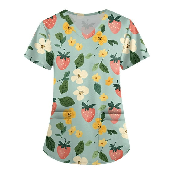 Scrub for Women Petite,V-Neck Scrub Tops with Floral Print - 2-Pocket Stretchy Scrubs with Convertible V-Neck - Green - XXXXL