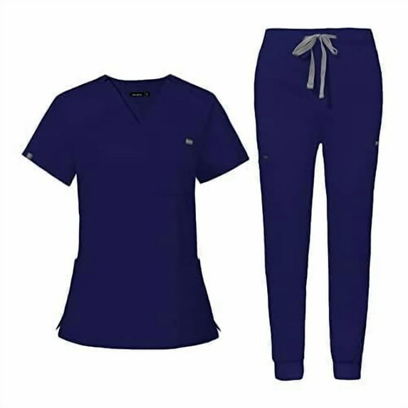 Scrub for Women Scrubs Top with Classic V-Neck Jogger Pants Medical Nursing Uniform Scrub Set Navy Blue M