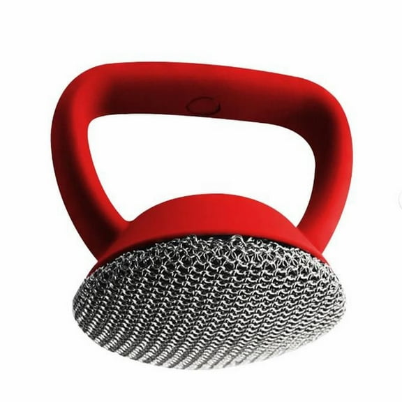 Scrubber Brush Cleaner Skillet Cookware Cleaning Metal Scrub Wool,Stainless Steel Chainmail Scrubber,Ergonomic Silicone Handle,Reusable,Dishwasher Safe,Safe for Glass & Nonstick Cookware, 1 × Brush