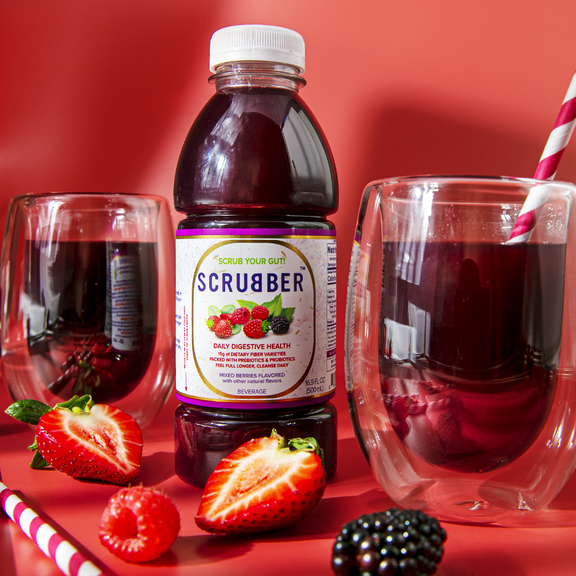 Scrubber Fiber-Infused Fruit Juice w/Probiotics + Prebiotics for Daily Digestive Health, Immune Support, Regularity & Weight. 16.9 OZ Natural Beverage, Mixed Berries, 12-Pack
