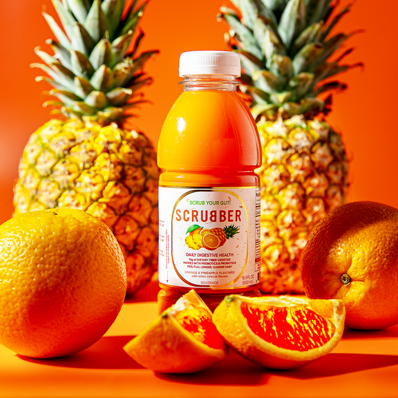 Scrubber Fiber-Infused Fruit Juice w/Probiotics + Prebiotics for Daily Digestive Health, Immune Support, Regularity & Weight. 16.9 OZ Natural Beverage, Orange & Pineapple, 12-Pack