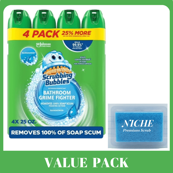 Scrubbing Bubbles Bathroom Cleaner, Rainshower, 4 ct., 100 oz.-with Scrub Sponge