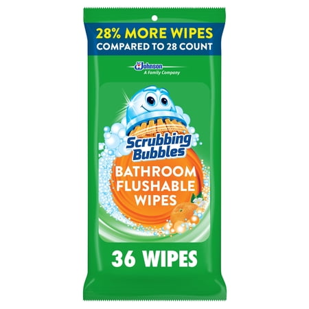 Scrubbing Bubbles Flushable Antiba Counterial Wipes, Citrus A Countion, 36 Count