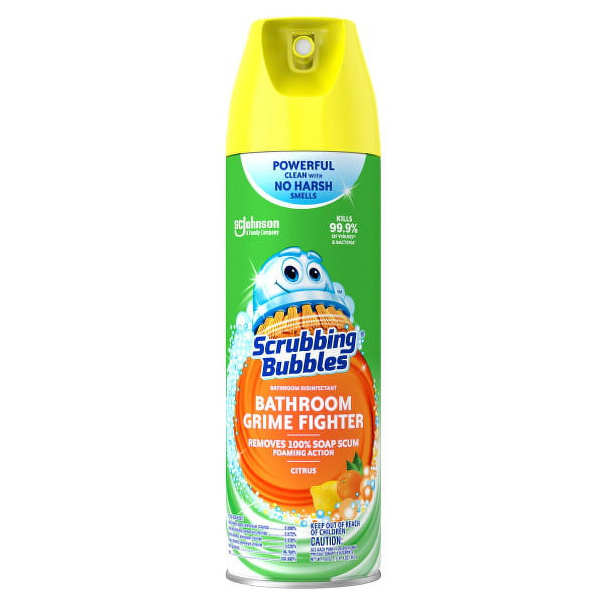 Scrubbing Bubbles Bathroom Grime Fighter Aerosol, Disinfectant Spray; Effective Tile, Bathtub, Shower and Overall Bathroom Cleaner (1 Aerosol Spray), Citrus, 20 oz, Pack of 2