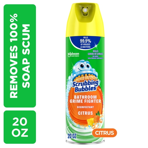 Scrubbing Bubbles Disinfectant Bathroom Shower & Tub Cleaner Grime Fighter Aerosol Spray, Citrus, 20 oz