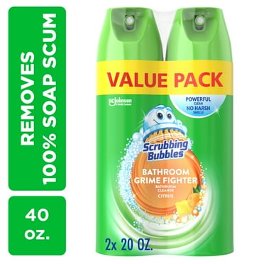 Scrubbing Bubbles Bathroom Grime Fighter, Disinfectant Cleaner Aerosol, Citrus, 20 oz, 2 Count