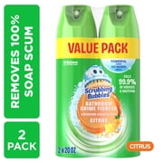 Scrubbing Bubbles Disinfectant Bathroom Shower & Tub Cleaner Grime Fighter Aerosol Spray, Citrus, 20 oz, 2 Pack