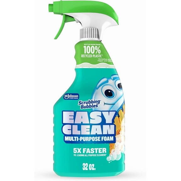 Scrubbing Bubbles Easy Clean Foaming Multipurpose Bleach-Free Bathroom Cleaner, Fast-Acting Foam Cleans Limescale, Dirt and Grime on Showers, Sinks, Toilets, Tiles, Counters, & More, 32oz Spray