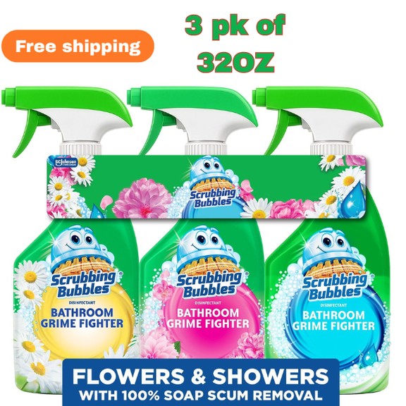 Scrubbing Bubbles Flowers & Showers, Bathroom Grime Fighter Spray, Rainshower, Petal Paradise, and Floral Fusion, 32 oz., 3 pk.