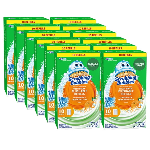 Scrubbing Bubbles Fresh Brush Flushables Refill, Citrus Action Scent, 10 Ct/pack , Pack 0f 12