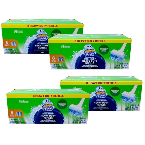 Scrubbing Bubbles Fresh Brush Heavy Duty Flushable Refills, Citrus - Convenient and Thorough Clean for Your Toilet, 8 Pads - 4 Pack