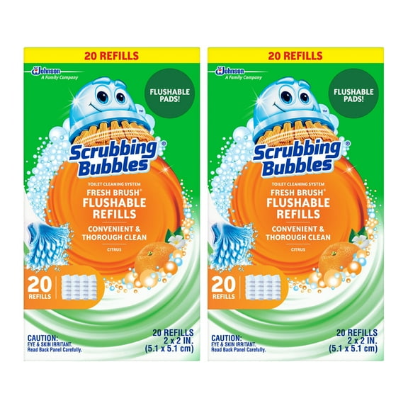 Scrubbing Bubbles Fresh Brush Refills, Flushable Toilet Cleaning Pads, Citrus Scent, 20 Count, 2 Pack