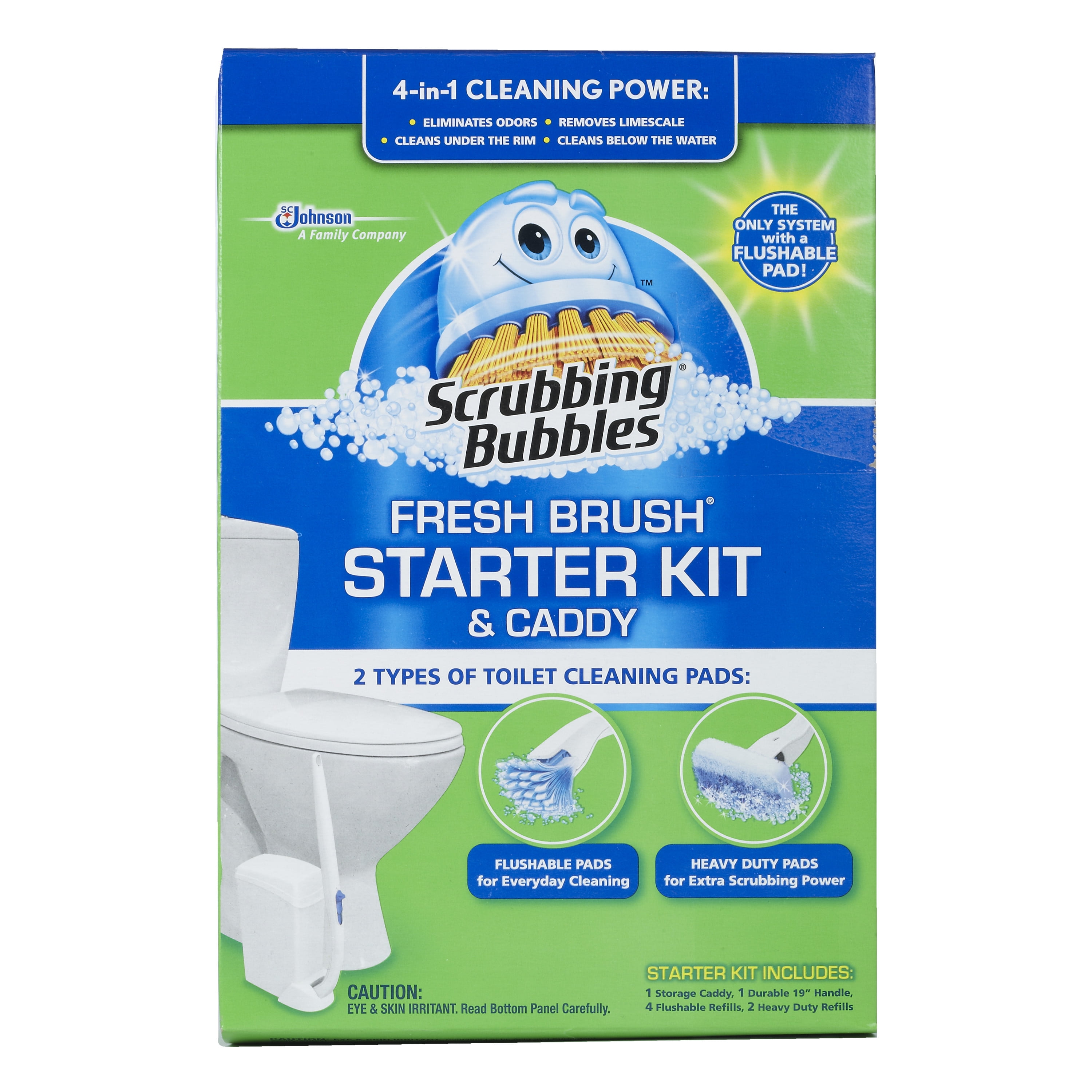 Scrubbing Bubbles Fresh Brush Starter Kit, Citrus - Toilet Cleaning System  with Flushable Pads (19 Inch Handle, 4 Pads and 1 Stand)