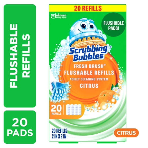 Scrubbing Bubbles Toilet Bowl Cleaner Wand Refills, Flushable Fresh Brush Cleaning Pads, Citrus, 20 Count