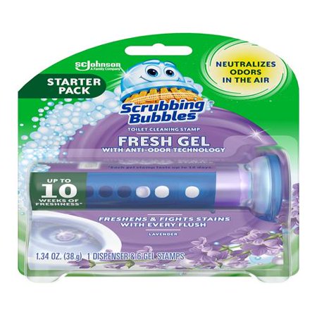 Scrubbing Bubbles Fresh Gel Toilet Bowl Cleaning Stamps, Helps Keep Toilet Clean And Helps Prevent Limescale & Rings, Lavender Scent, 1 Dispenser With 6 Fresh Gel Stamps - Pack of 2