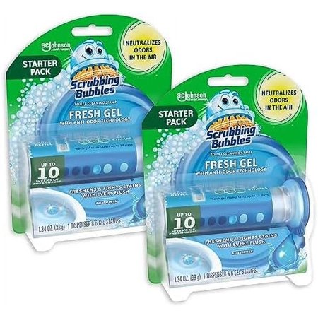 Scrubbing Bubbles Fresh Gel Toilet Cleaning Stamp, Rainshower, Dispenser with 6 Gel Stamps, 1.34 oz (Pack of 2)