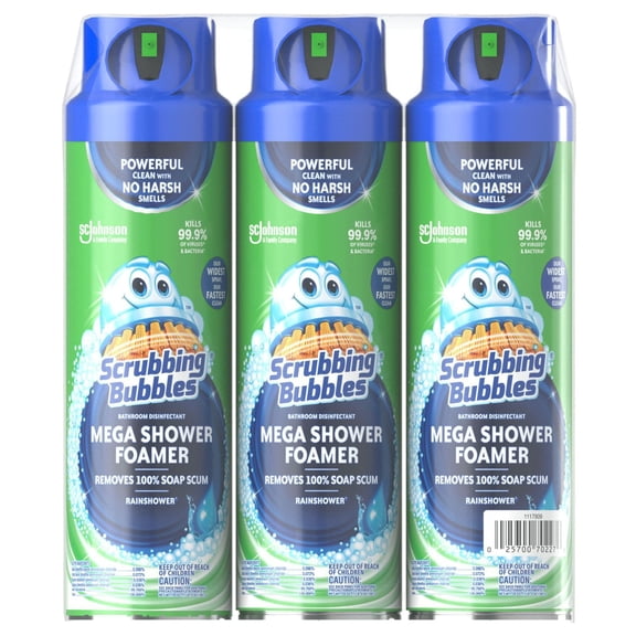 Scrubbing Bubbles Mega Shower Aerosol, Disinfectant Spray, Rainshower Scent, 20 oz., 3 ct.