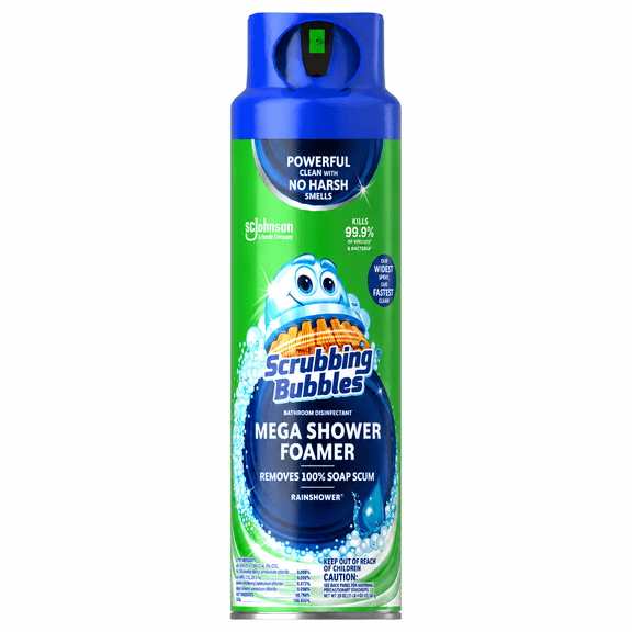 Scrubbing Bubbles Mega Shower Aerosol, Disinfectant Spray, Rainshower Scent, 20 oz..