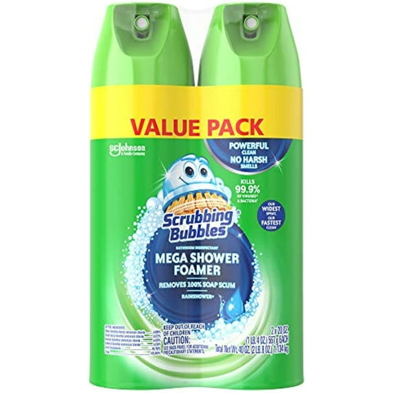 Scrubbing Bubbles Mega Shower Foamer And Disinfectant Aerosol, 20 Oz, Pack Of 2 (Total 40 Oz)