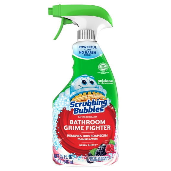Scrubbing Bubbles Bathroom Grime Fighter, Trigger Spray Cleaner, Berry Burst Scent, 32oz