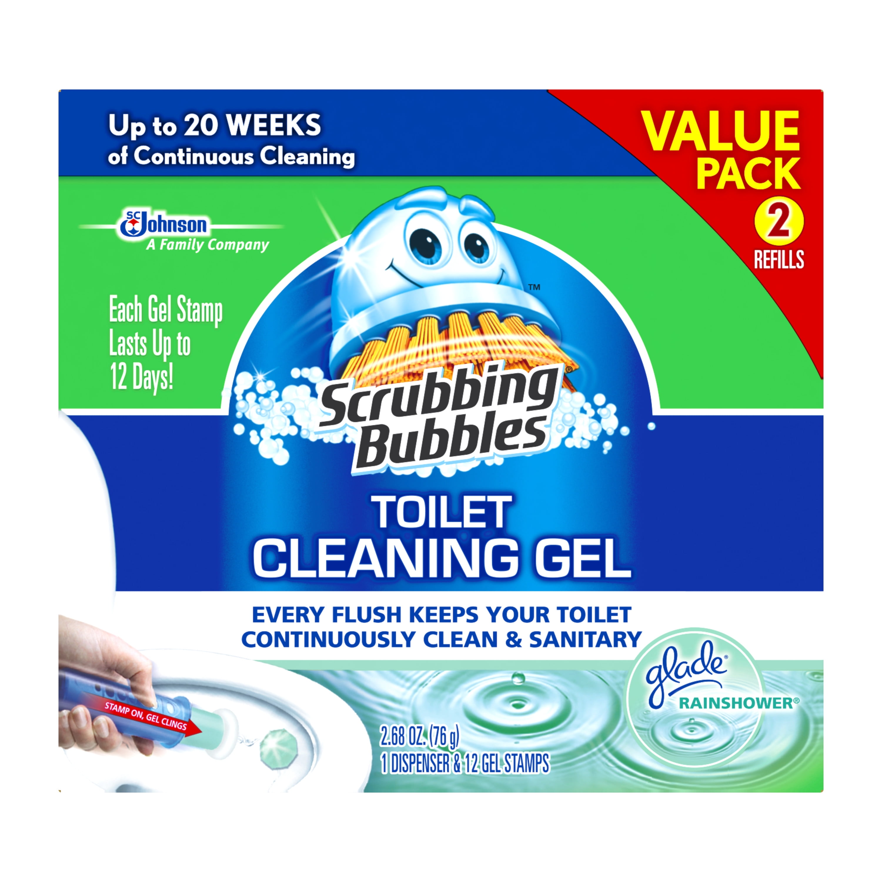 Scrubbing Bubbles Toilet Cleaning Gel Starter Kit, Glade Rainshower, 2