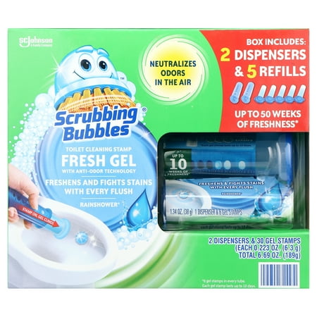 Scrubbing Bubbles Toilet Cleaning Stamp Fresh Gel 2 Dispensers & 30 Gel Stamps