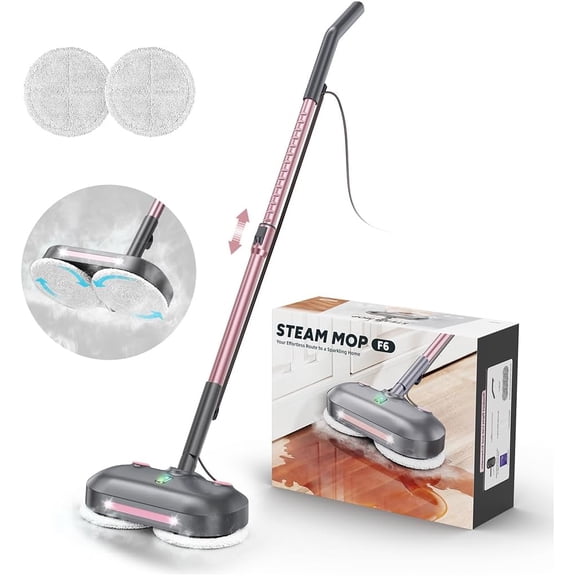 Scrubbing Steam Mop with Rotating Pads,All-in-One Spin Cleaner for Floor Cleaning,Large Tank,23FT Cord, LED Headlights,Reusable Pads & Self-Standing,Safe Hard Floor/Laminate/Marble