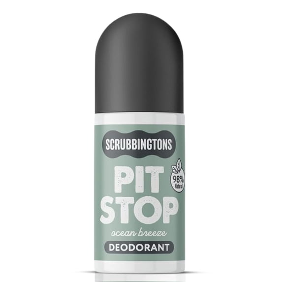 Scrubbingtons Pit Stop 98% Natural Deodorant For Women, Men, Roll On For Sensitive Skin Made in UK. Paediatrician approved, Aluminium & Alcohol Free, Vegan & Cruelty Free, Ocean Breeze 75ml