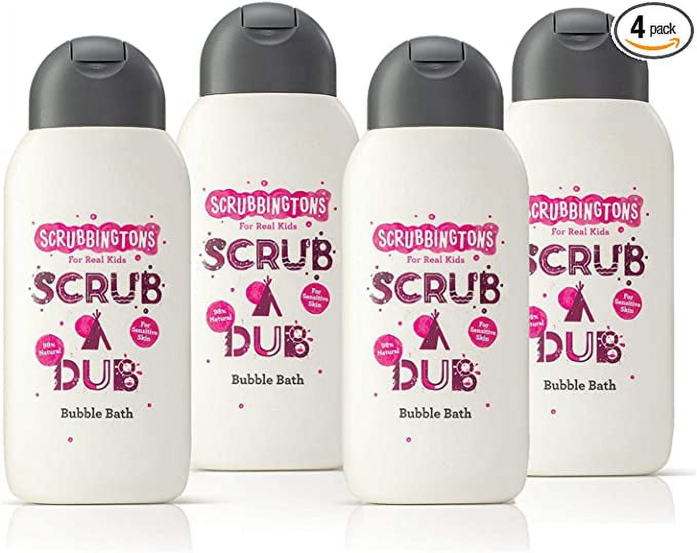 Scrubbingtons Scrub A Dub Cotton Soft Bubble Bath For Kids Cotton Extract and Aloe Vera for Sensitive Skin 4 x 250ml