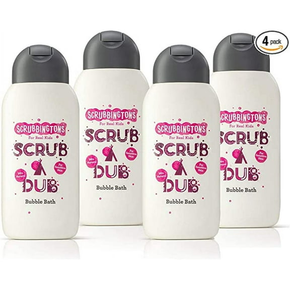 Scrubbingtons Scrub A Dub Cotton Soft Bubble Bath For Kids Cotton Extract and Aloe Vera for Sensitive Skin 4 x 250ml