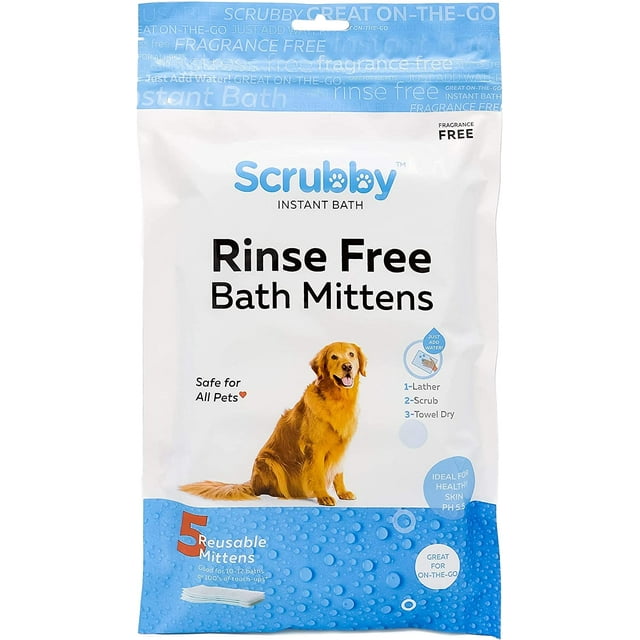 Scrubby Pet No Rinse Wipes Shampoo Mittens for Dogs & Cats, Grooming