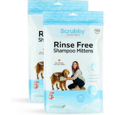 Scrubby Pet No Rinse Pet Wipes, Rinse Free Shampoo Mittens for Dogs and Cats, Bath Wipes for Bathing and Washing Pets, Hypoallergenic No Rinse Wash Mitt for Grooming, Lather Wipe Dry - 10 Pack