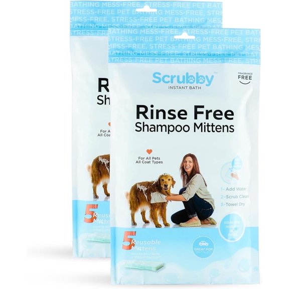 Scrubby Pet No Rinse Pet Wipes, Rinse Free Shampoo Mittens for Dogs and Cats, Bath Wipes for Bathing and Washing Pets, Hypoallergenic No Rinse Wash Mitt for Grooming, Lather Wipe Dry - 10 Pack