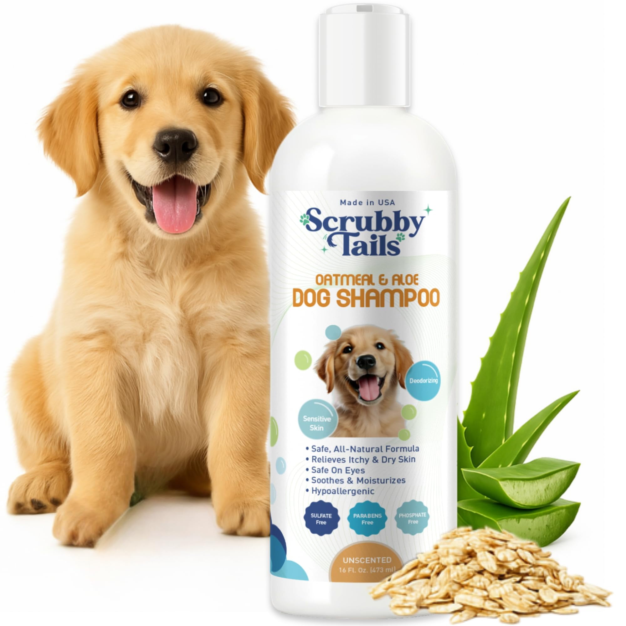 Scrubby Tails Organic Dog Shampoo - Puppy Oatmeal Shampoo Itchy Skin ... - Shampoo For Itchy Skin In Dogs With Coconut Oil And Oatmeal