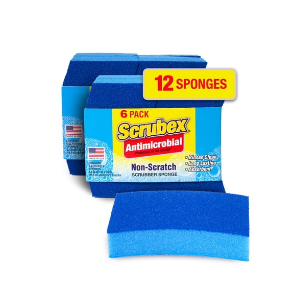 Scrubex Non-Scratch Odor Resistant Scrub Sponge, Multi-Purpose Sponge for Kitchen and Household, Safe for Non-Stick Cookware (12 sponges)