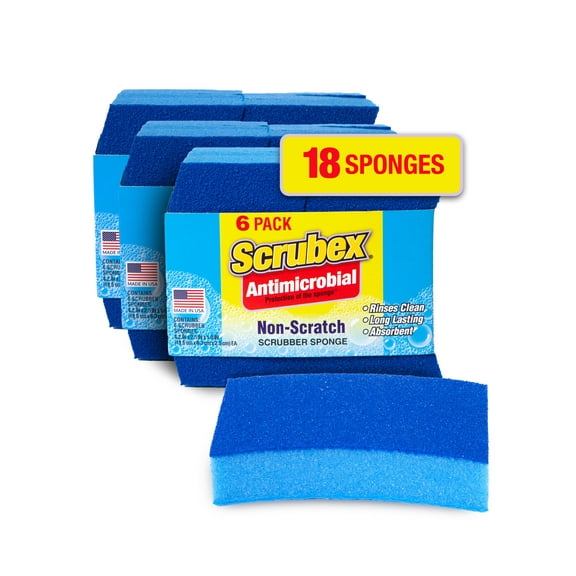 Scrubex Non-Scratch Odor Resistant Scrub Sponge, Multi-Purpose Sponge for Kitchen and Household, Safe for Non-Stick Cookware (18 sponges)