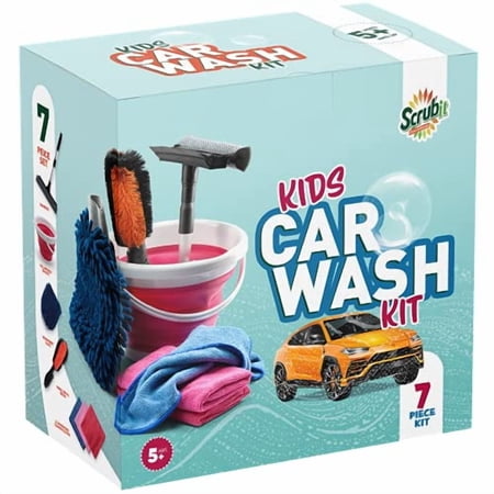 Scrubit Kids Car Wash Activity Kit, 7-Piece Vehicle Playset, for Boys & Girls, Age 5+