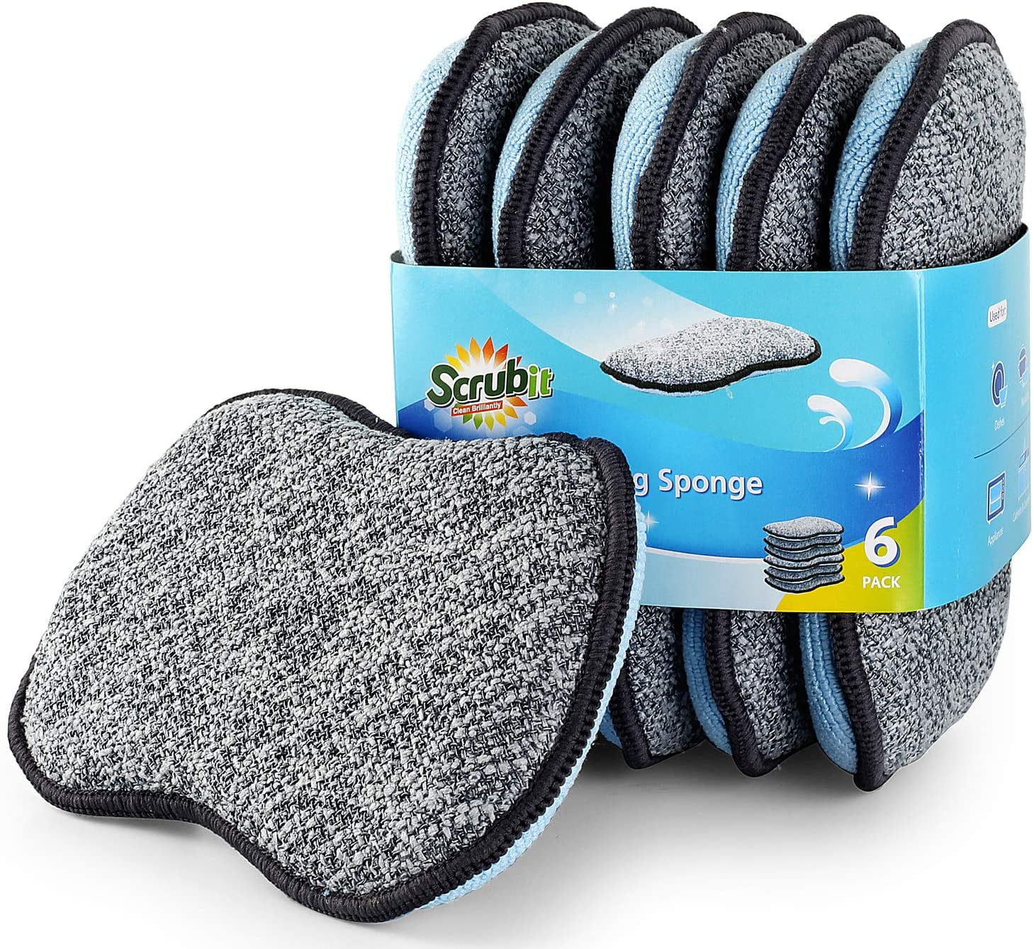 SCRUBIT Cellulose Scrub Sponge - Kitchen Cleaning Sponges for Dishes,Pans,Pots  & More- 6 Pack Dishwashing Sponges - Colors May Vary