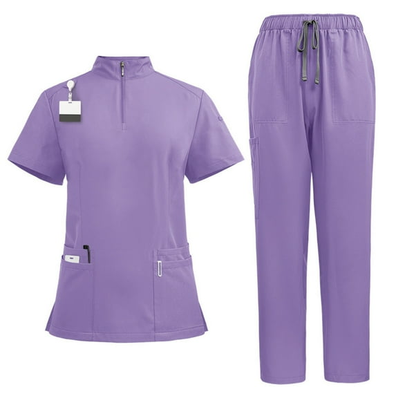 Scrubs 2 Piece Set Multiple Pockets V-Neck Top and Drawstring Scrub Pant - Medical Uniform Women Scrub Matching Set