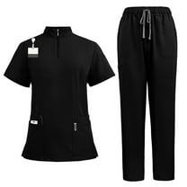 Scrubs 2 Piece Set Multiple Pockets V-Neck Top and Drawstring Scrub Pant - Medical Uniform Women Scrub Matching Set
