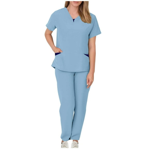 Scrubs 2 Piece Set for Women - Modern V-Neck Top & Jogger Pants Medical Nursing Uniforms Womens Scrub Matching Sets