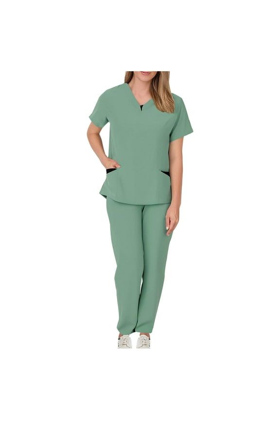 Scrubs 2 Piece Set for Women - Modern V-Neck Top & Jogger Pants Medical Nursing Uniforms Womens Scrub Matching Sets