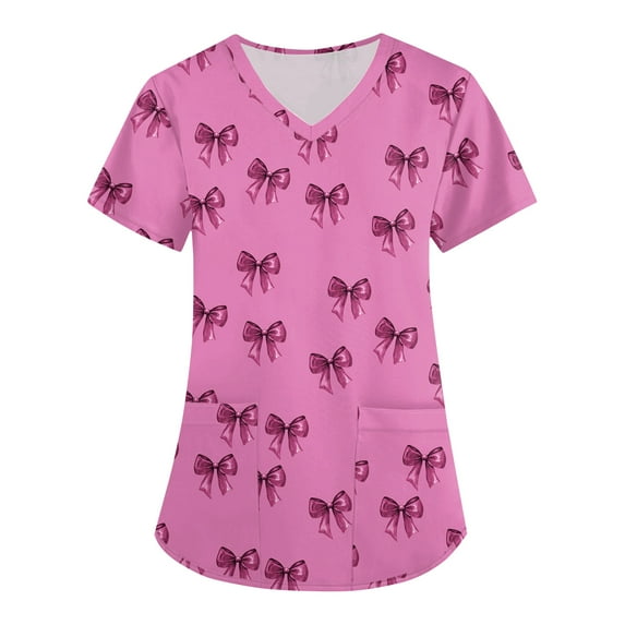 Scrubs Christmas Gifts, Poly-Cotton Blend Hospital Work Blouse Everyday Wear Medical Scrub Shirt Winter Layer Under Top Secret Santa Gift for Nurses Casual Healthcare Apparel Pink L